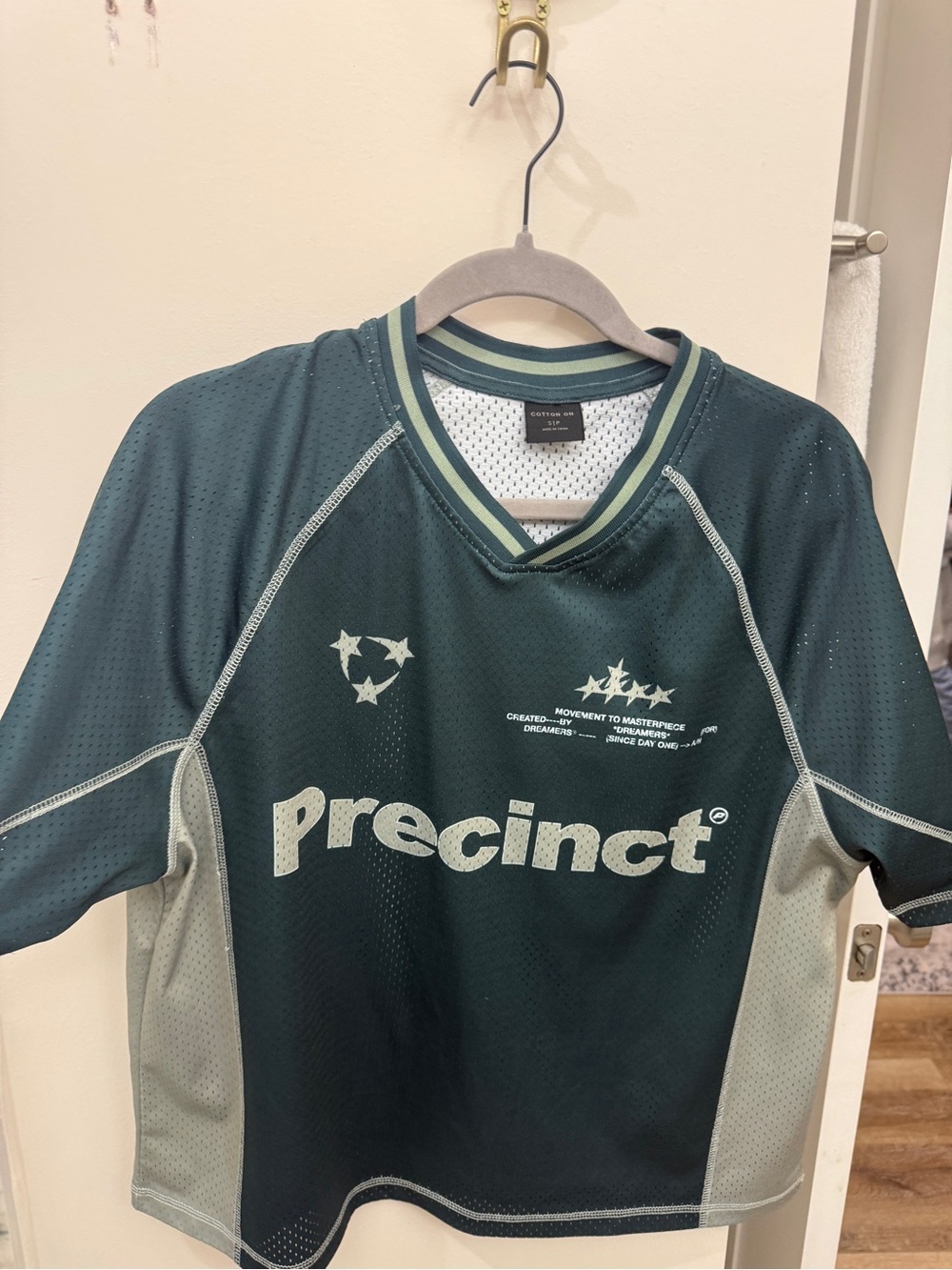 Cotton On Men's Dark Green and Light Gray Precinct Mesh Jersey